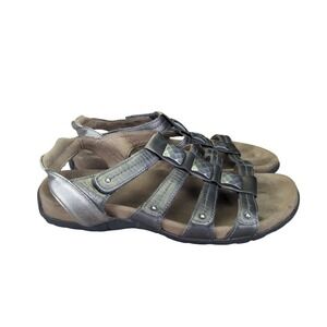Taos Cleopatra Pewter Silver Studded Leather Gladiator Sandals US 8‎ EUR 39